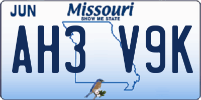 MO license plate AH3V9K