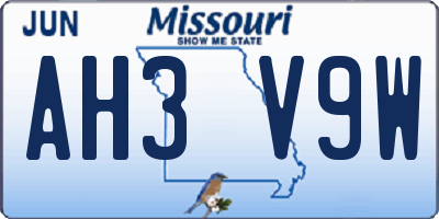 MO license plate AH3V9W