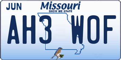 MO license plate AH3W0F