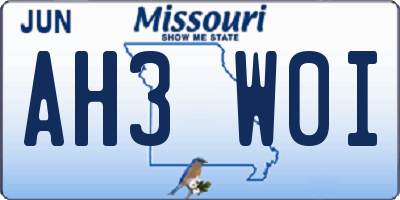 MO license plate AH3W0I