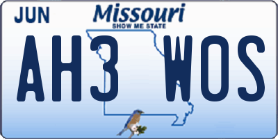 MO license plate AH3W0S