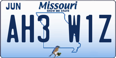 MO license plate AH3W1Z