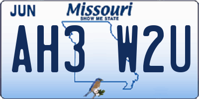 MO license plate AH3W2U