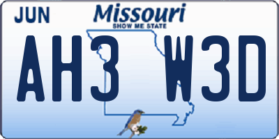 MO license plate AH3W3D