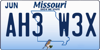 MO license plate AH3W3X