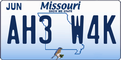 MO license plate AH3W4K