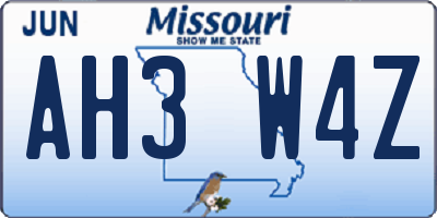 MO license plate AH3W4Z