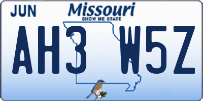 MO license plate AH3W5Z