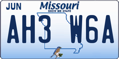 MO license plate AH3W6A