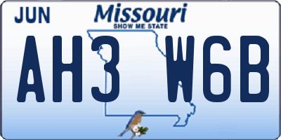 MO license plate AH3W6B