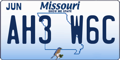 MO license plate AH3W6C