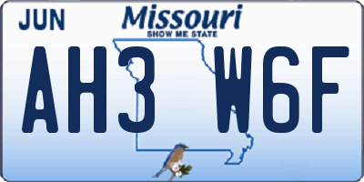 MO license plate AH3W6F