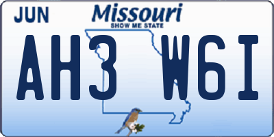 MO license plate AH3W6I