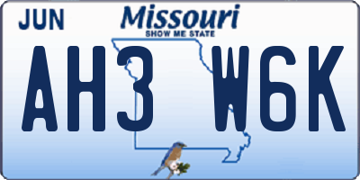 MO license plate AH3W6K