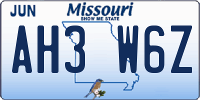 MO license plate AH3W6Z
