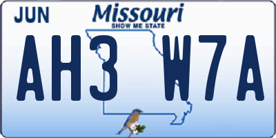 MO license plate AH3W7A