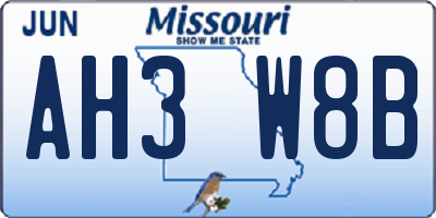 MO license plate AH3W8B