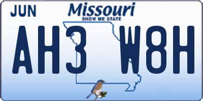 MO license plate AH3W8H