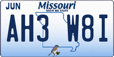 MO license plate AH3W8I