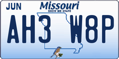 MO license plate AH3W8P