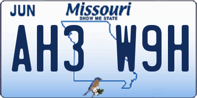 MO license plate AH3W9H