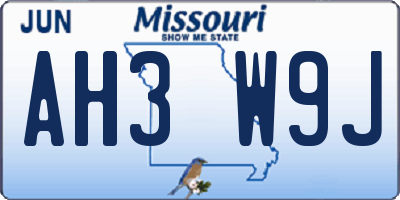 MO license plate AH3W9J