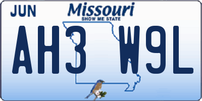 MO license plate AH3W9L