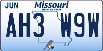 MO license plate AH3W9W