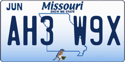 MO license plate AH3W9X