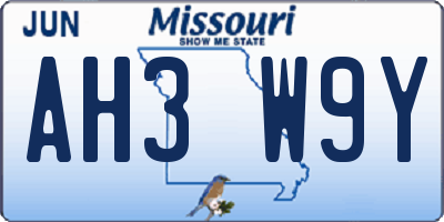 MO license plate AH3W9Y