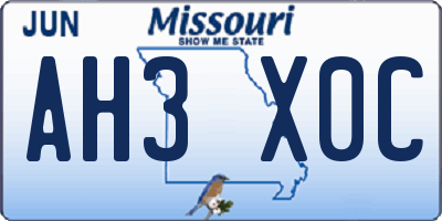 MO license plate AH3X0C