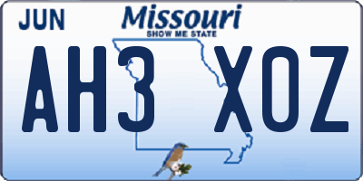 MO license plate AH3X0Z