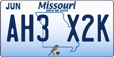 MO license plate AH3X2K