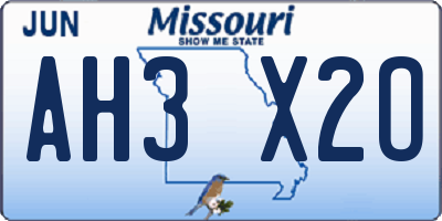 MO license plate AH3X2O