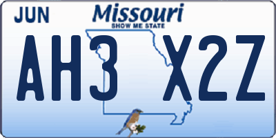 MO license plate AH3X2Z