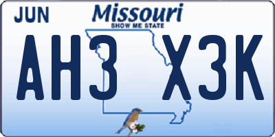 MO license plate AH3X3K