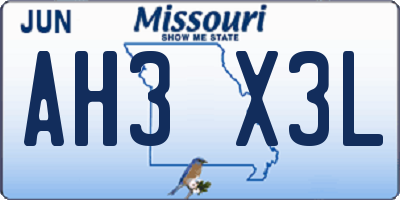 MO license plate AH3X3L