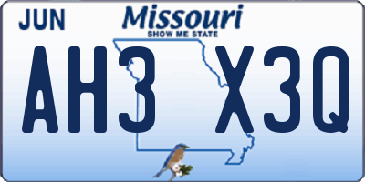 MO license plate AH3X3Q