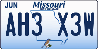 MO license plate AH3X3W