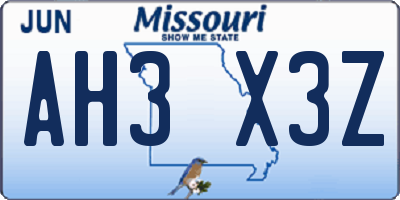 MO license plate AH3X3Z