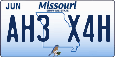 MO license plate AH3X4H