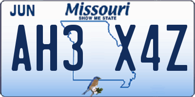 MO license plate AH3X4Z