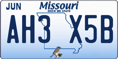 MO license plate AH3X5B