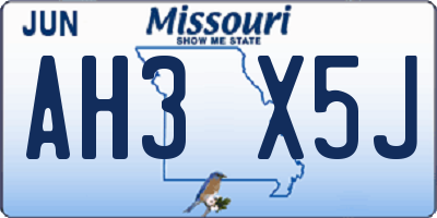 MO license plate AH3X5J