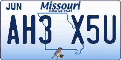 MO license plate AH3X5U