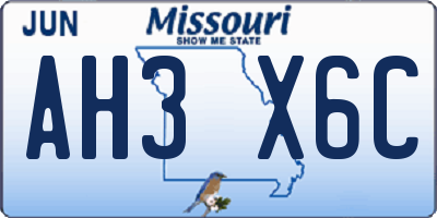 MO license plate AH3X6C