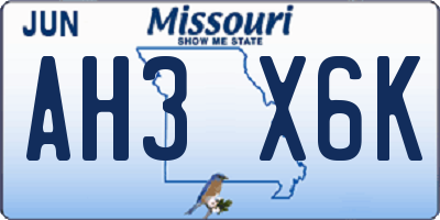 MO license plate AH3X6K