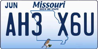 MO license plate AH3X6U