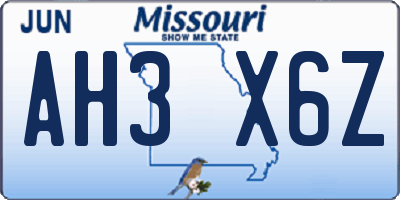 MO license plate AH3X6Z