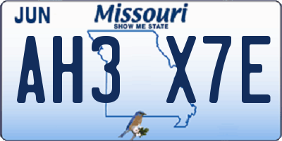 MO license plate AH3X7E